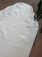 Linen Prayer Mat with Floral Embroidery and Beads – Islamic Prayer Rug