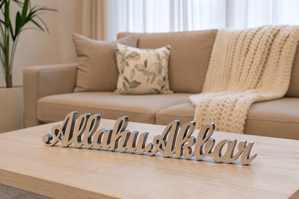 Allahu Akbar English 3D Table Decor. Modern Islamic Art Sculpture