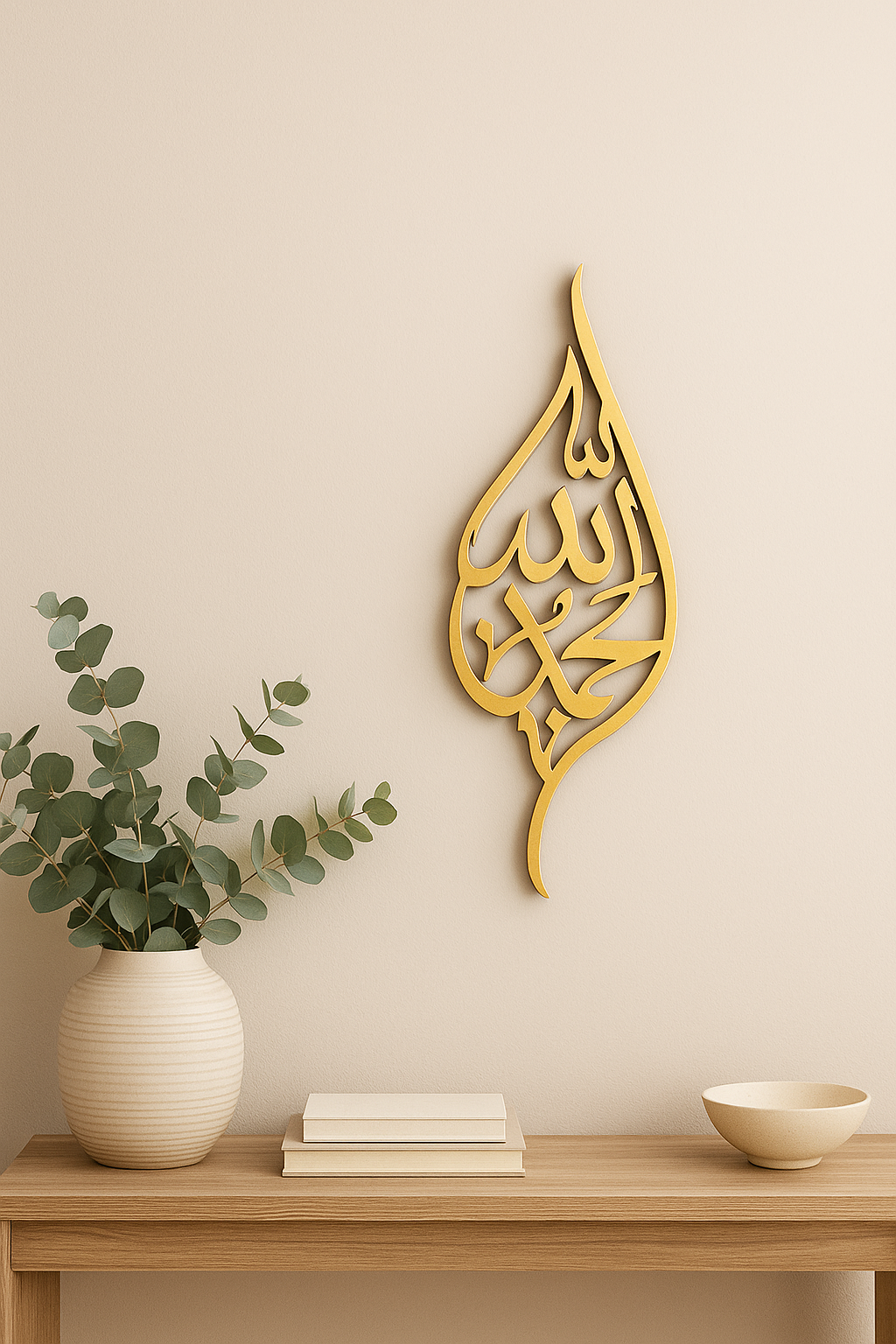 Stainless Steel Alhamdulillah Wall Art in shape of Leaf