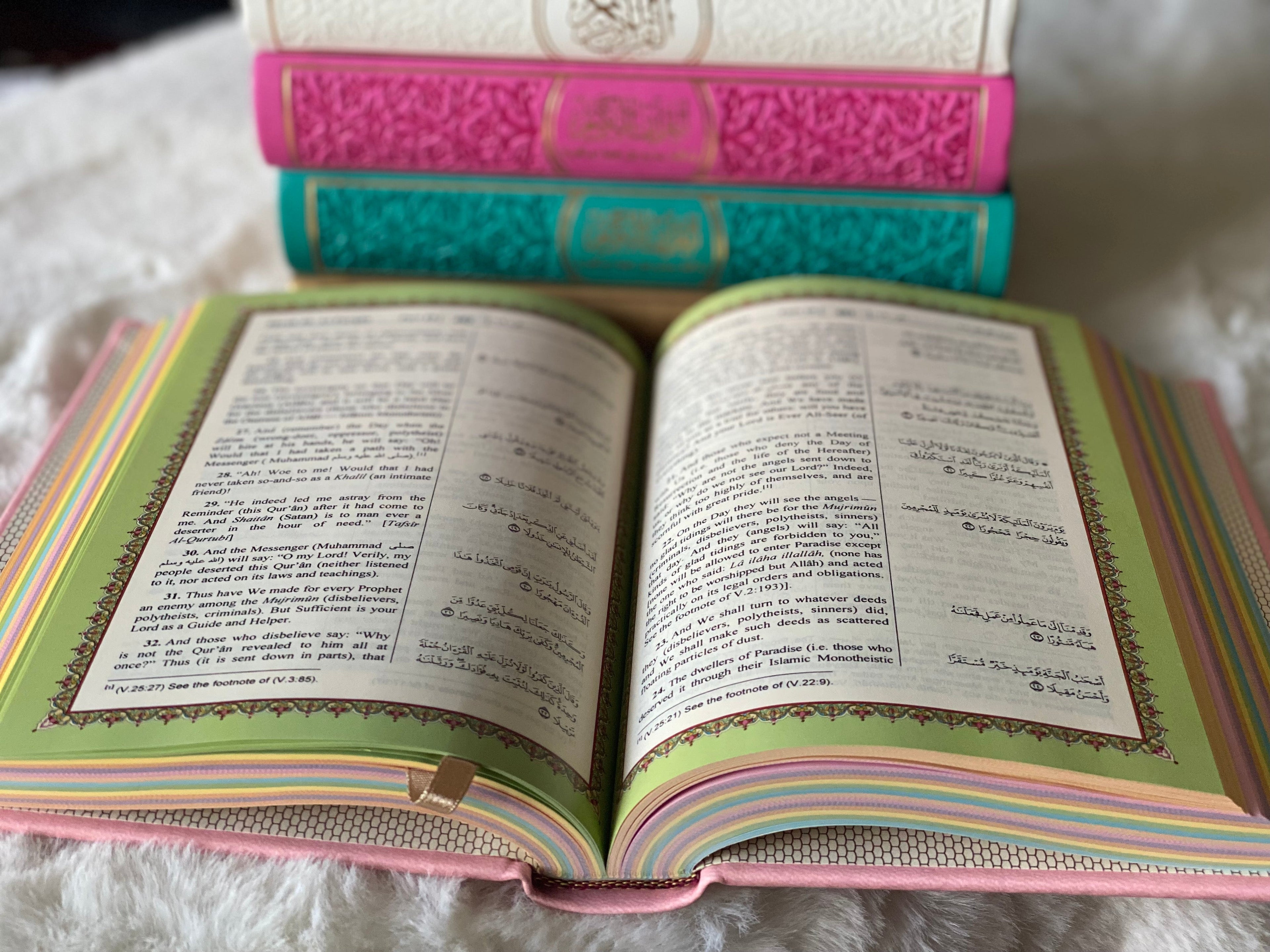 English Translation Quran w/colored pages - Medium Size Only