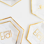 Hexagon Marble Happy Eid Dessert Plates (Set Of 12) Decor