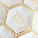 Hexagon Marble Happy Eid Dessert Plates (Set Of 12) Decor