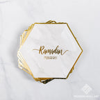 Hexagon Marble Ramadan Mubarak Dessert Plates (Set Of 12) Decor