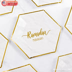 Hexagon Marble Ramadan Mubarak Dessert Plates (Set Of 12) Decor