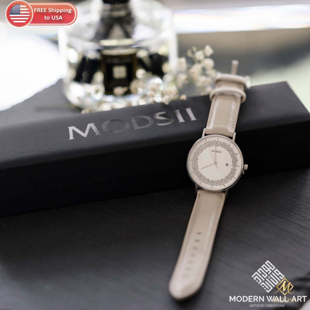 Series Ii Gray Leather Ayatul Kursi Watch